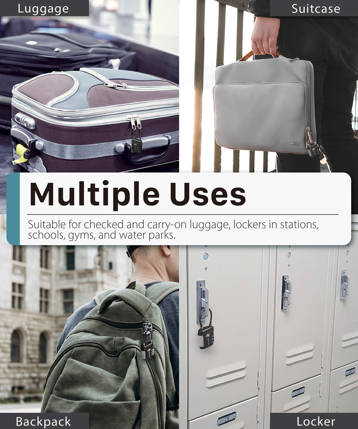 Fosmon TSA Approved Cable Locks for Luggage, Suitcase, Gun Case Lock with Push Release Button, 3 Digit Long Shackle Combination Wire Lock for Backpack