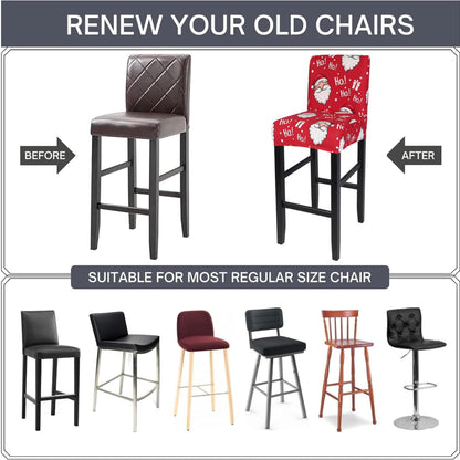SearchI Christmas Bar Stool Covers Set of 4, Stretch Washable Barstool Seat Covers, Counter Height Chair Covers for Kitchen Dining Room Cafe (Santa Claus)