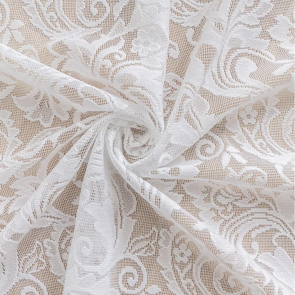 ALIGOGO Lace Cafe Curtains 30 inch Length - Privacy Mini Curtain for Bathroom Window Front Door, Elegant Short Half Scalloped Cabinet Curtains for Small Windows 2 Panels, 26" x 30" White