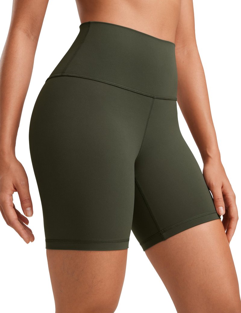 CRZ YOGA ButterLuxe Biker Shorts 6" - High Waisted Workout Running Volleyball Spandex Yoga Womens Olive Green X-Large