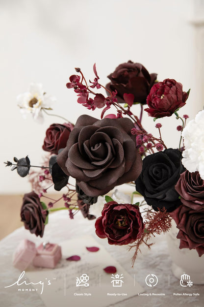 Ling's Moment Moody Burgundy & Black Artificial Flowers and Greenery Deluxe Combo Box Set, Goth Fake Flower for DIY Wedding Bridal Bouquet, Centerpieces Decor, Floral Arrangement Decor, etc.