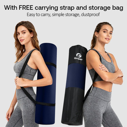Yoga Mat Non Slip NBR Thick Yoga Mat, 72"L x 32"/24"W x 0.6"/0.4"TH (185cm x 80cm/61cm x 15mm/10mm), Anti-Tear Exercise Mat with Carrying Strap and Bag, Workout Mats for Yoga, Pilates, Floor Exercises