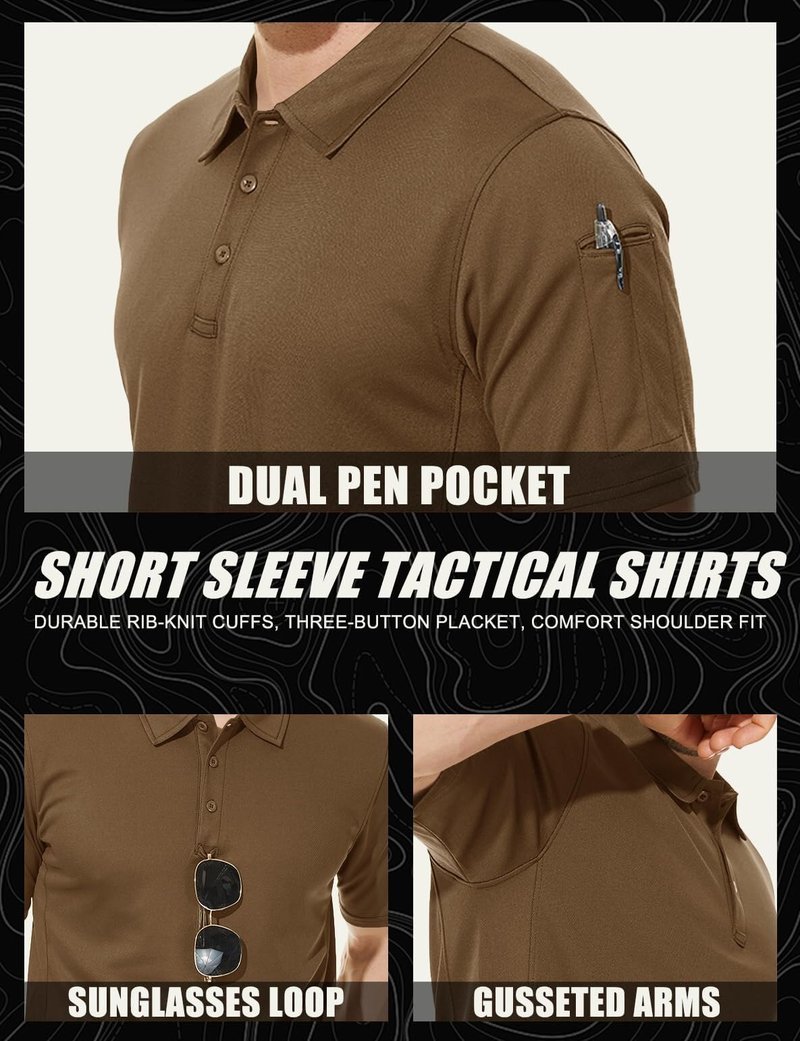 MAGCOMSEN Mens Polo Shirts Short Sleeve Golf Work Casual Quick Dry Breathable Summer Shirt Brown XXL