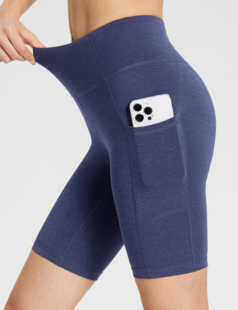 baleaf Biker Shorts Women Yoga Gym Workout Spandex Running Volleyball Tummy Control Compression with Pockets 8" Heather Blue XS