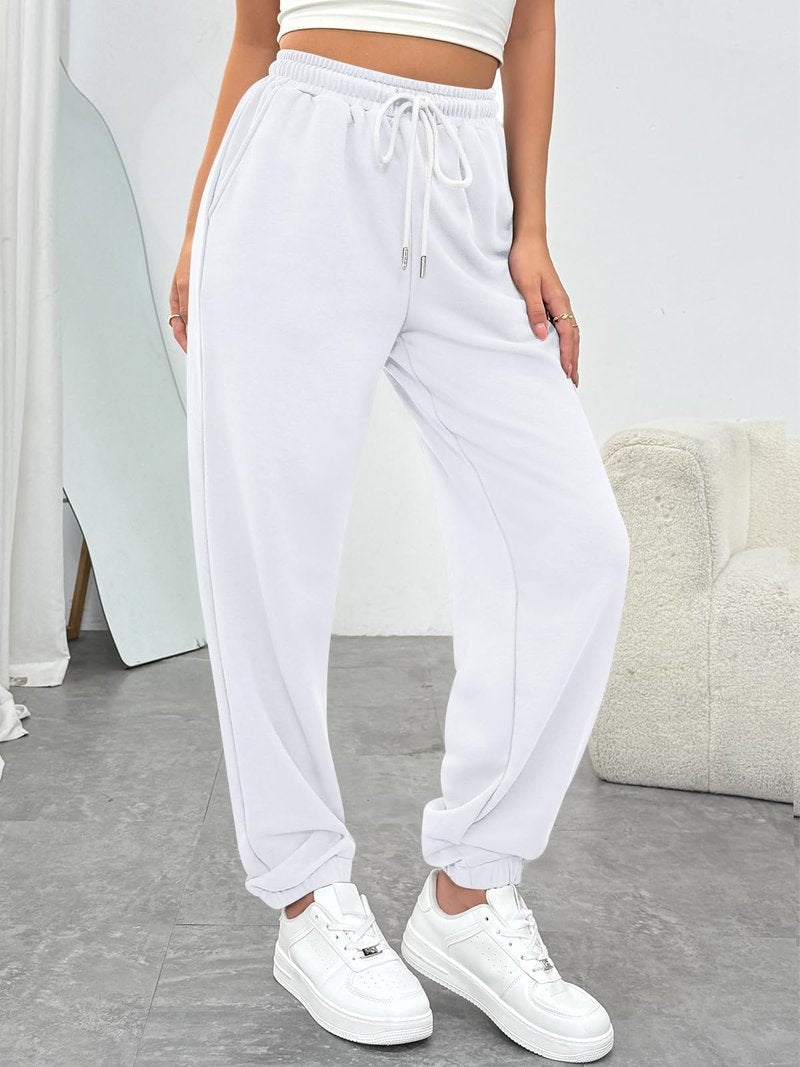 Trendy Queen Women's Sweatpants Athletic Joggers Baggy Pants Lounge Bottom 2026 Fall Fashion with Pockets White M