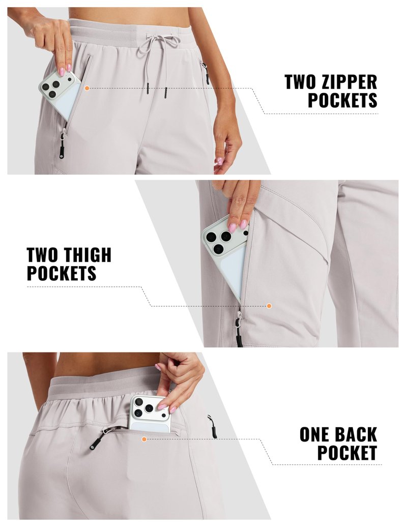 AIRIKE Women's Hiking Pants Lightweight Quick Dry Cargo Pants Casual Work Travel Outdoor Pant Ash Gray M