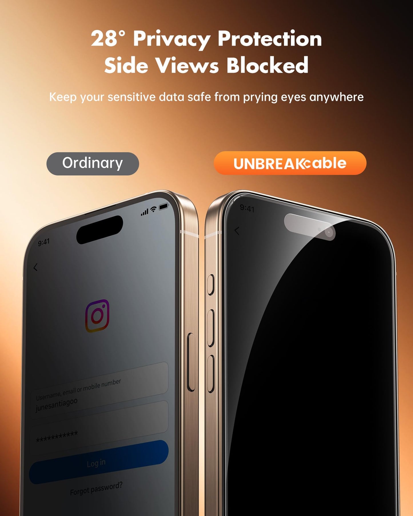 UNBREAKcable Privacy Screen Protector for iPhone 14/ iPhone 13/13 Pro, Tempered Glass [True 28°Anti Spy] [9H Hardness] [Case Friendly] Private Protector for iPhone 6.1" - 2 Pack