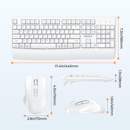 MEETION Wireless Keyboard and Mouse, Full-Sized Cordless Keyboard with Wrist Rest and 3 DPI Adjustable Mouse, Keyboard and Mouse Set with 2.4GHz USB Receiver, for PC/Computer/Laptop/Windows/Mac, Pink