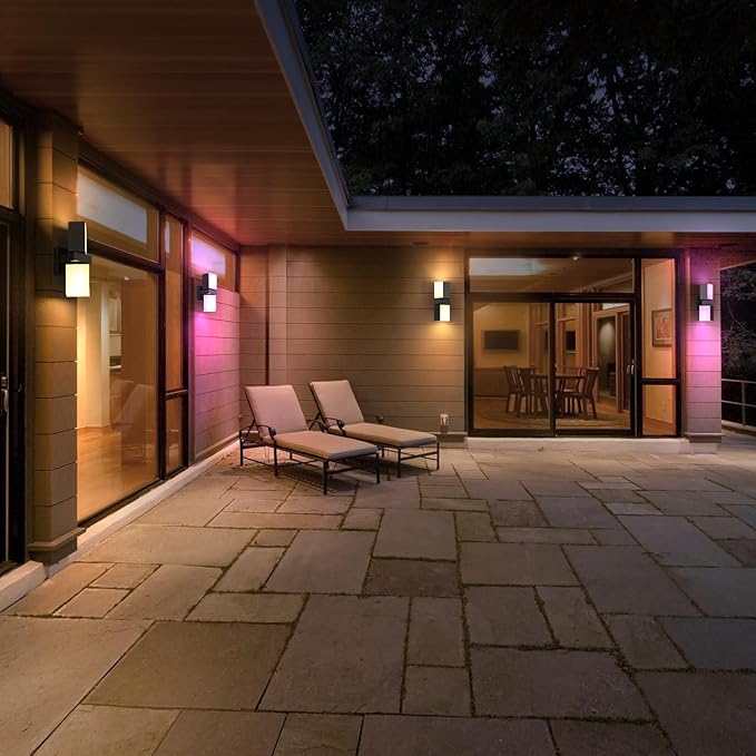 XMCOSY+ Outdoor Wall Light, 1400LM Smart RGBCW Outdoor Wall Sconce Lights, Adjustable Dual-Head LED Porch Light, WiFi APP Control, Alexa Compatible, IP65 Waterproof Outside Lights for House, 2 Pack
