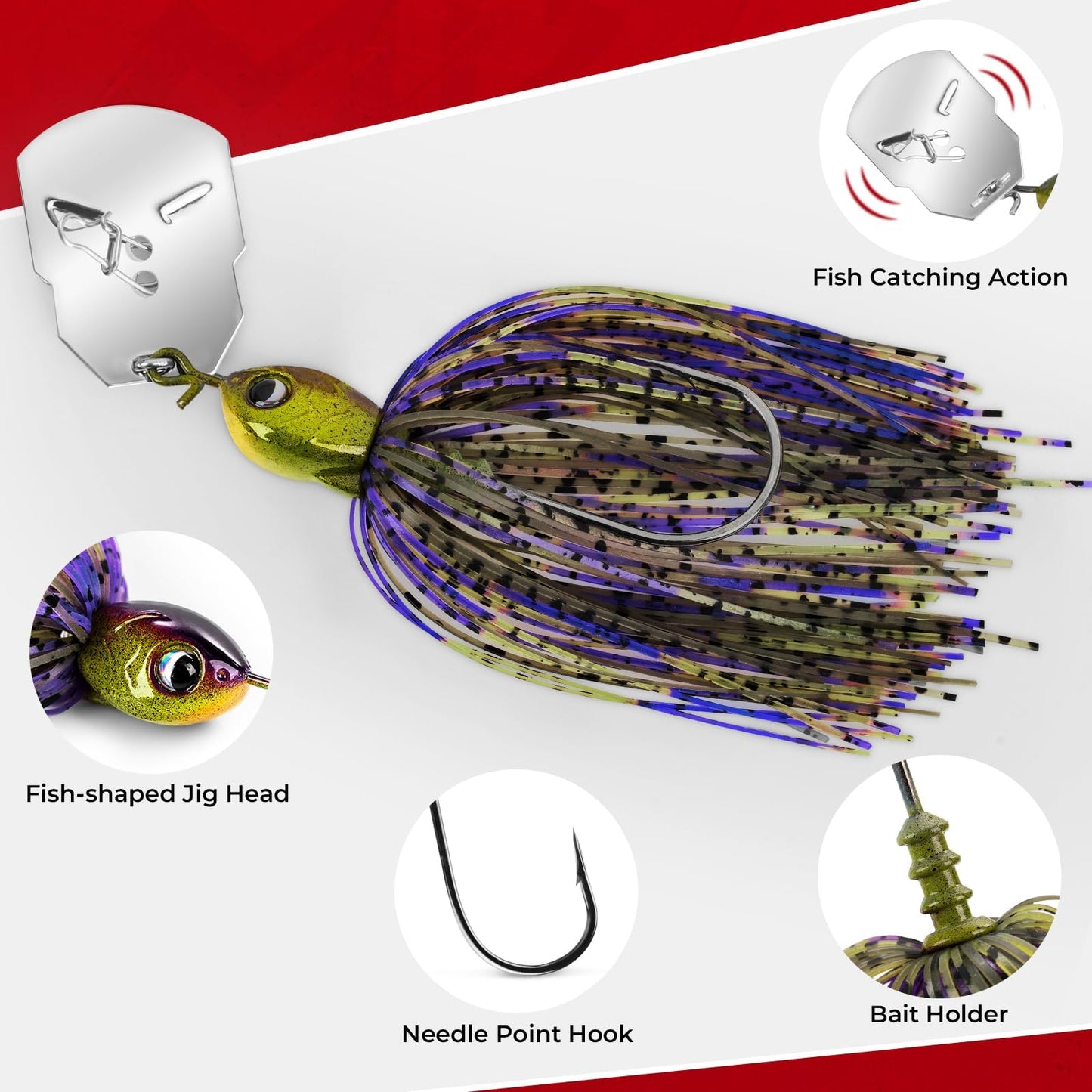 MadBite by KastKing Bladed Jig Fishing Lures, 5 pc Multi-Color Kits, Irresistible Vibrating Action,Sticky-Sharp Heavy-Wire Needle Point Hooks, 1/2 oz Sizes, Includes Storage Box