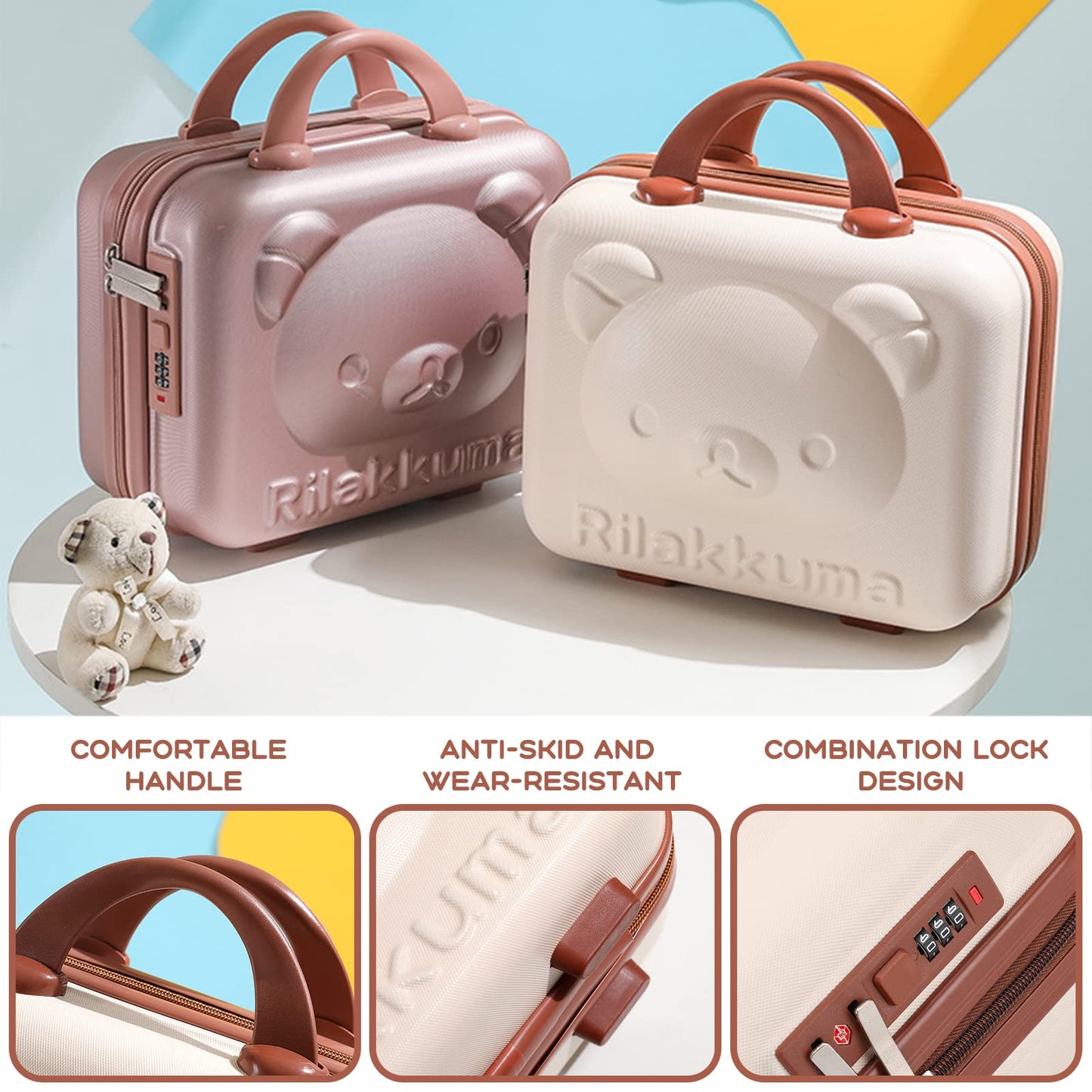 Balakaka Vanity Case with Zipper 30x15x23 cm, 10 L Hard Shell Vanity Case with Combination Lock, Portable Water Proof Travel Makeup Case with Handle for Women Girl, Rose Gold