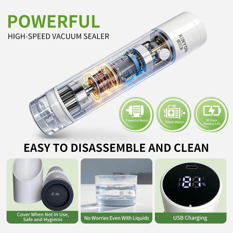 Xinyonxin Handheld Vacuum Sealer Machine with 30 Reusable Bags, Cordless Electric Food Preservation Pump for Meat and Sous Vide, USB Rechargeable Mini Sealing System for Kitchen