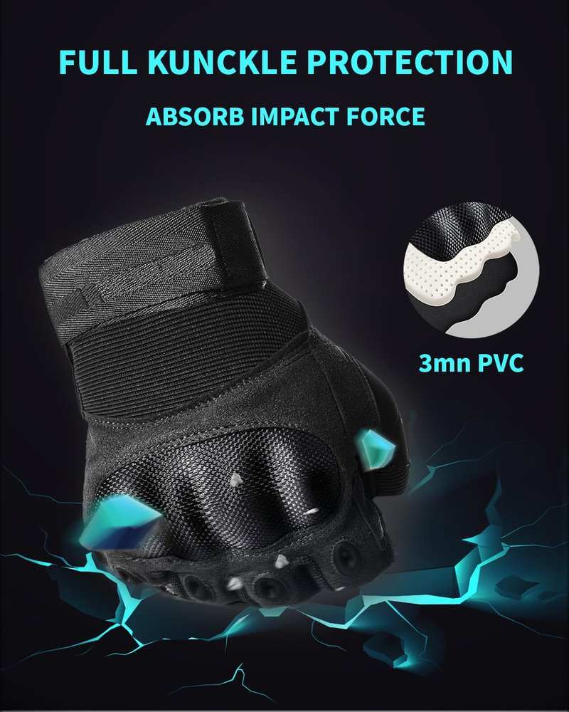 Liovoras Fingerless Tactical Gloves for Gym, Motorcycle Gloves Hard Shell Knuckle Protection Leather Palm, Workout Cycling Airsoft Shooting Hunting Hiking Driving