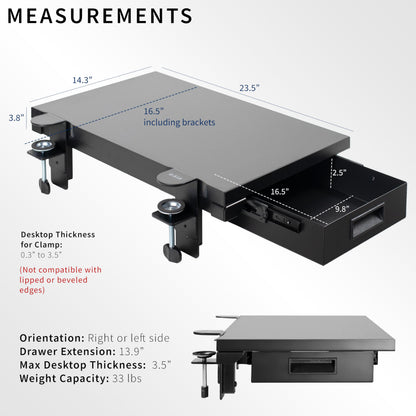 VIVO Clamp-on 6 x 9 inch (11 Including Clamps) Desk Extender, Wrist Support, Armrest Tray, Table Mount for Sit Stand Desks, Black, DESK-EXT09