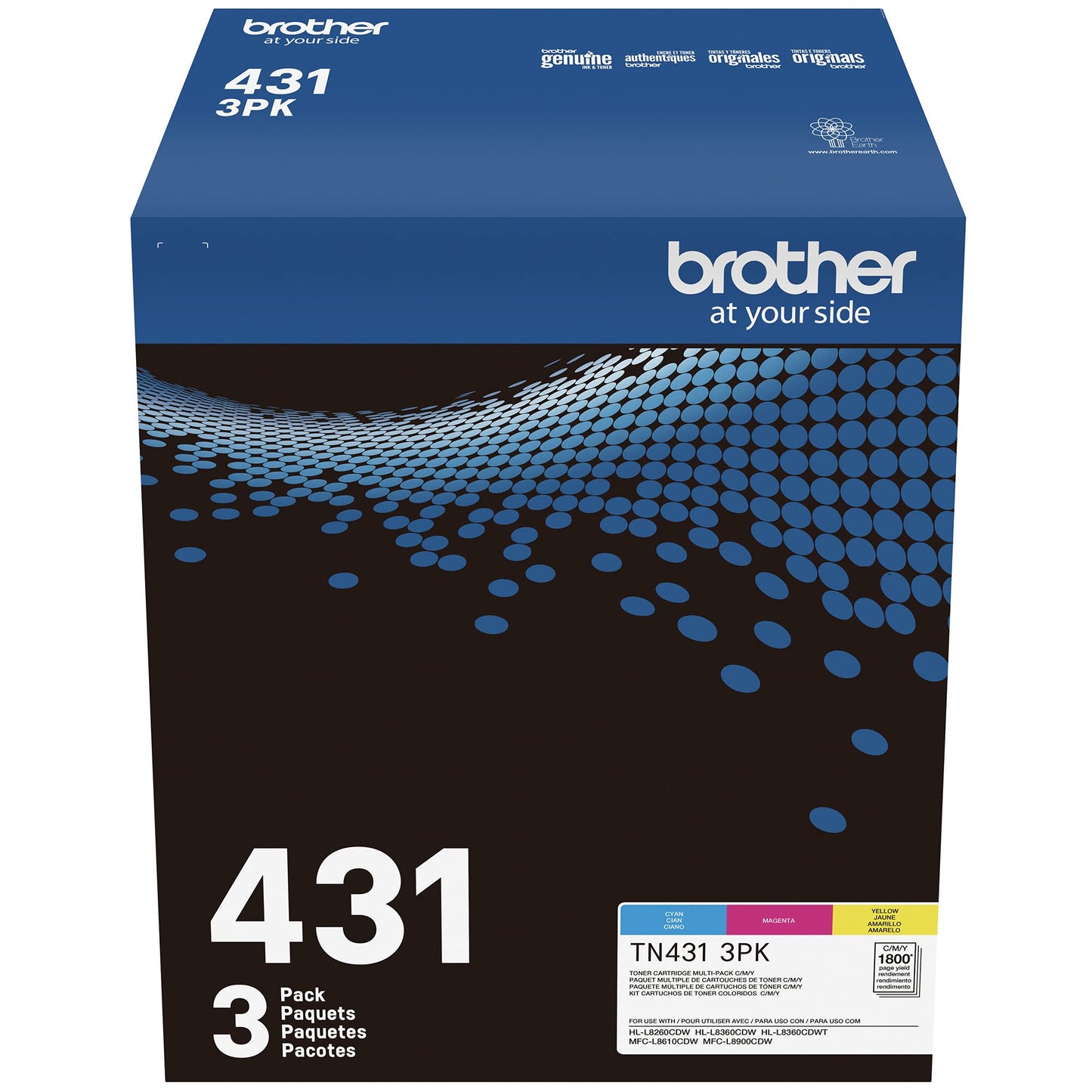 Brother TN-431 3PK, Cyan, Magenta, Yellow, Standard Yield, Model: TN4313PK