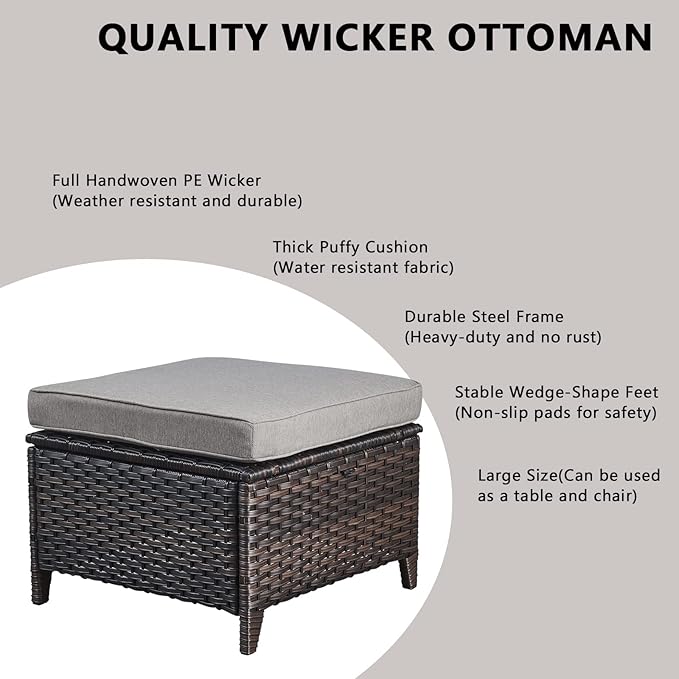 Rilyson Wicker Patio Furniture Set - 6 Piece Rattan Outdoor Sectional Conversation Sets with 2 Rocking Swivel Chairs,2 Ottomans,1 Sofa and 1 Loveseat for Porch Deck Garden(Brown/Grey)