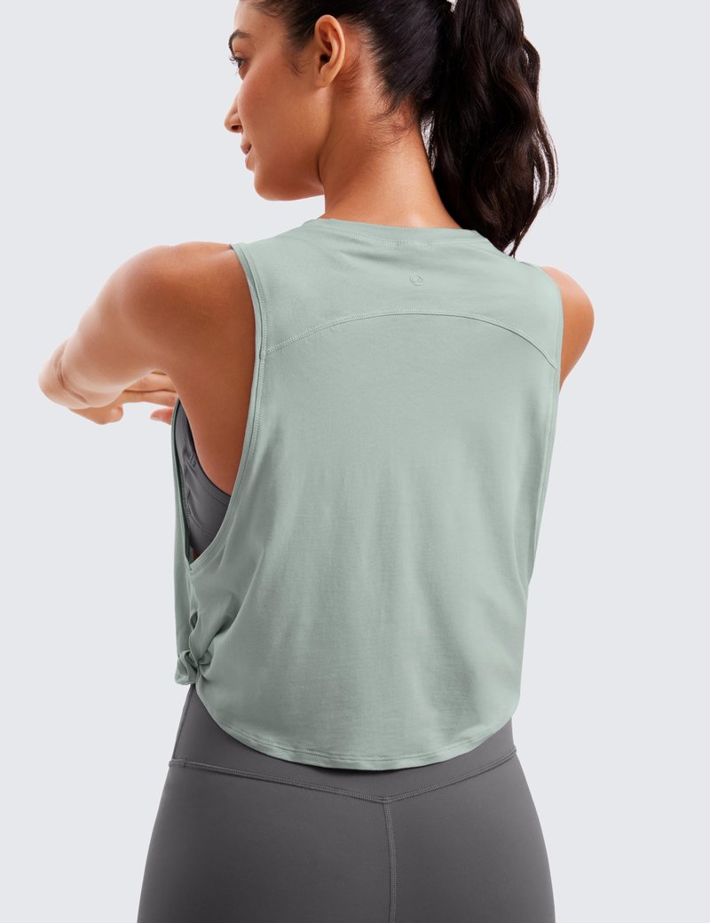 CRZ YOGA Pima Cotton Large Armhole Tank Tops for Women - Workout Sport Athletic Yoga Running Gym Loose Crop Sleeveless Shirts Jade Grey Large