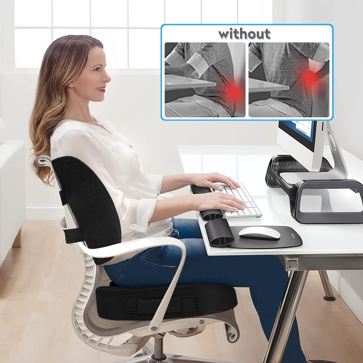 CloudBliss Seat Cushion,Office Chair Cushion,Car Seat Cushions,Lumbar Support Pillow for Office Chair,Back Support Memory Foam Pillow Coccyx Cushions for Tailbone Pain,Sciatica Back Pain Relief Black