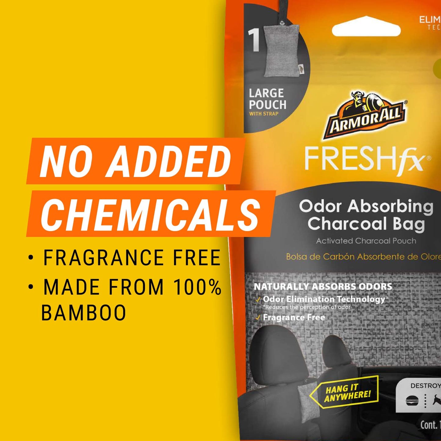 Armor All Fresh FX Charcoal Bag Deodorizer (9 Count) - Charcoal Deodorizer Bags for Cars, Natural Bamboo Car Air Freshener