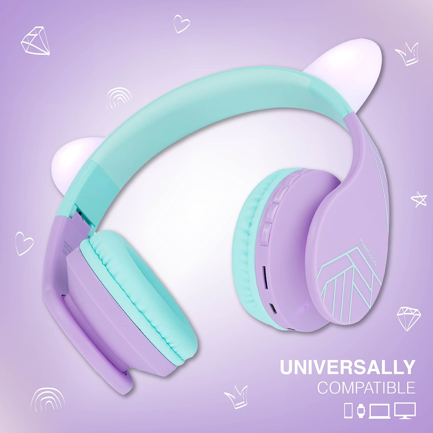 PowerLocus Bluetooth Headphones for Kids, Wireless Foldable Headphones Over Ear, Headphone with Microphone, 85DB Volume Limit, Wireless and Wired Headset with Micro SD, FM for Cellphones, Tablets, PC