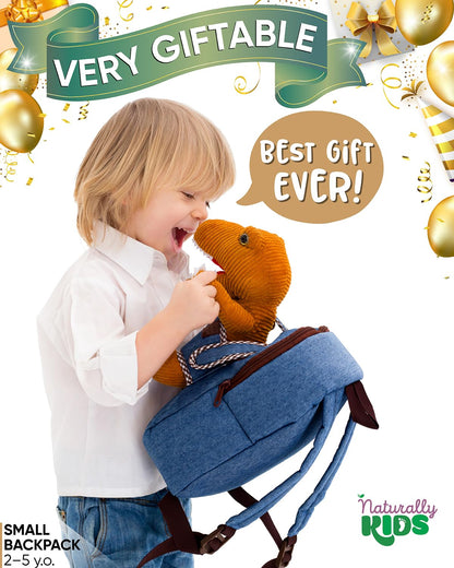 Naturally KIDS Dinosaur Backpack, Dinosaur Toys for Boys, 3 Year Old Boy Gifts, Toddler Backpack