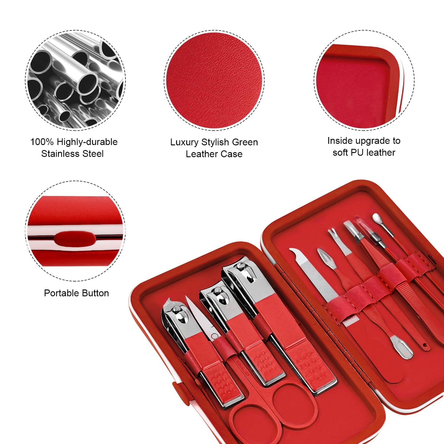 Manicure Set, Travel Mini Nail Clippers Kit Pedicure Care Tools, 10pcs Stainless Steel Grooming kit (Pink)