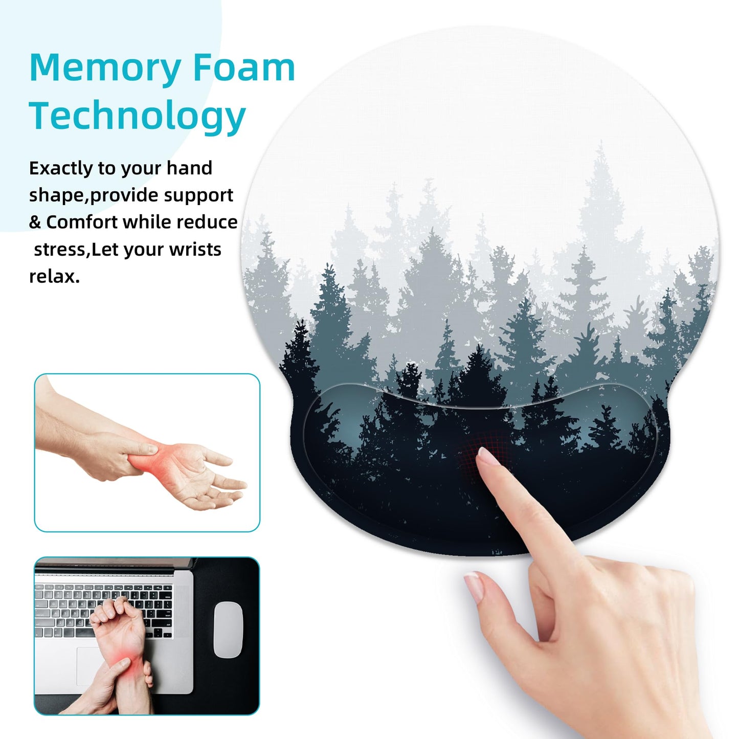 Ergonomic Mouse Pad with Wrist Support,Forest Mouse Pad with Wrist Rest,Relieve Wrist Pain Mousepad Non-Slip Rubber Base,Mouse Pads for Desk,Computers,Laptop,Office,Home,Gaming,Accessories