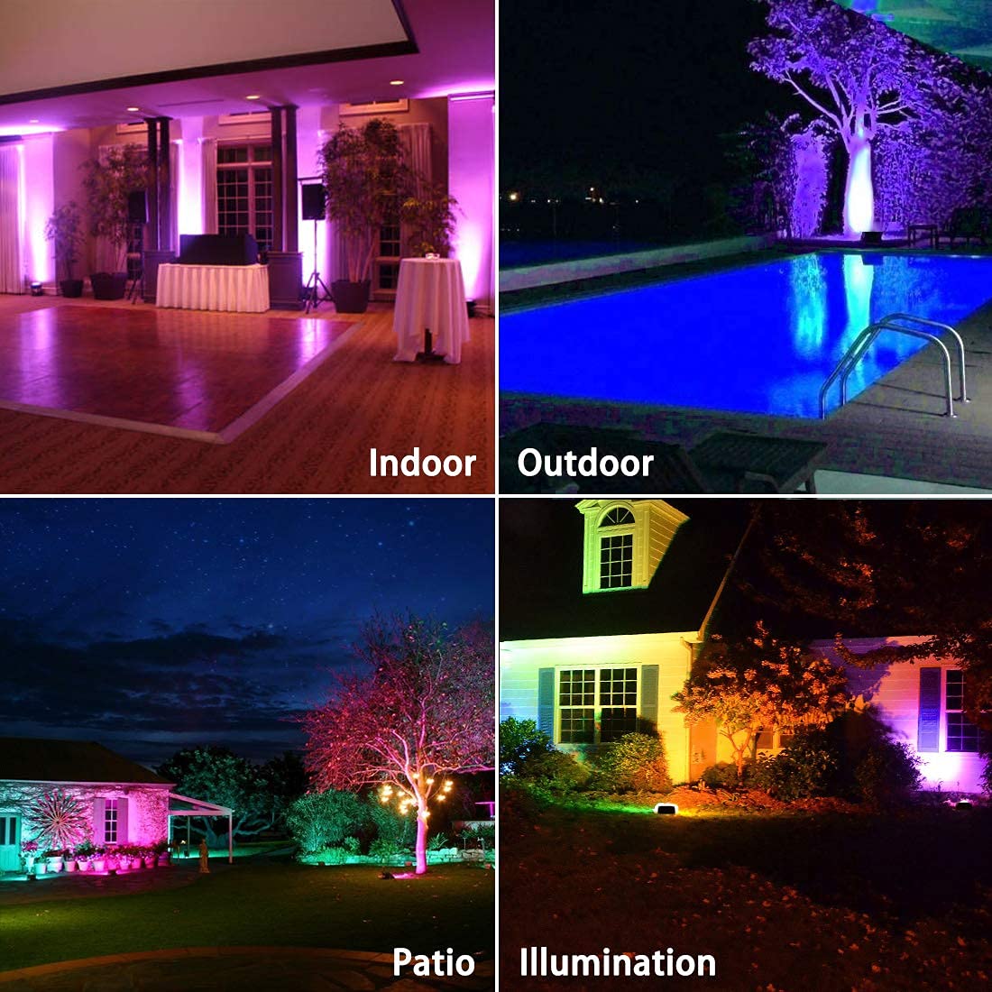 Bhochy LED Floodlight Outdoor 50W, Colour Changing Flood Lights with Remote Control, Timing, 4 Modes, IP66 Waterproof, UK 3-Plug，2 Pack