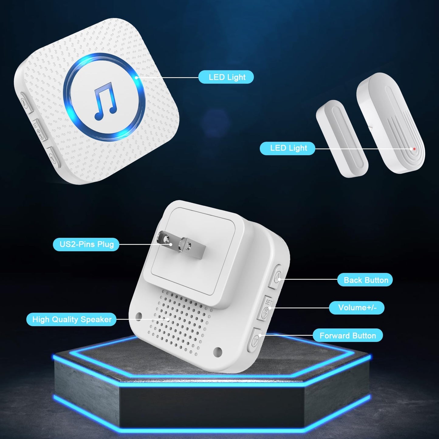 Door Chime,SanJie Wireless Door Sensor Chime When Door Opens,Door Entry Alarm Chime for Business/Home/Kids,500 FT Range,26 Chimes 5 Adjustable Volume Door Ringer Alert 2 Sensors + 1 Receivers