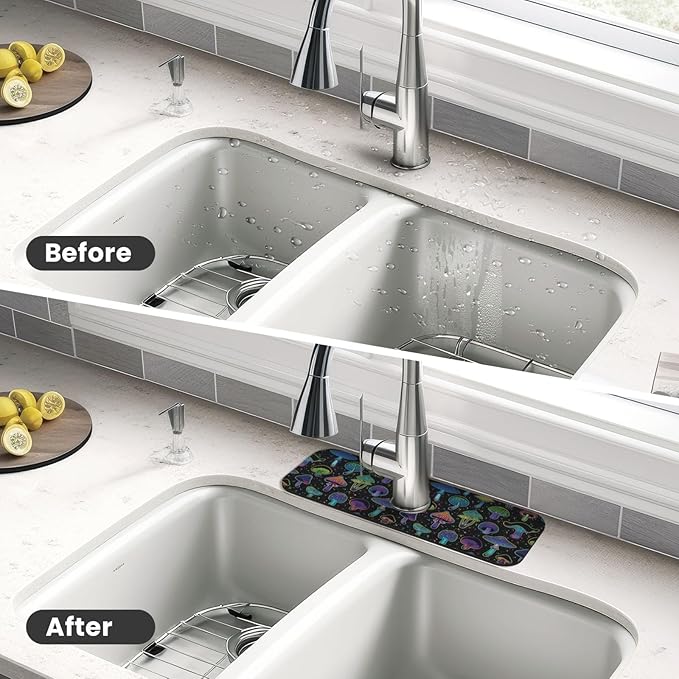 Cool Mushroom Mushrooms Kitchen Sink Splash Guard Faucet Mat Super Absorbent