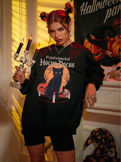 ASTANFY Halloween Sweatshirts for Women Hocus Pocus Graphic Sweatshirt Halloween Long Sleeve Shirts Black
