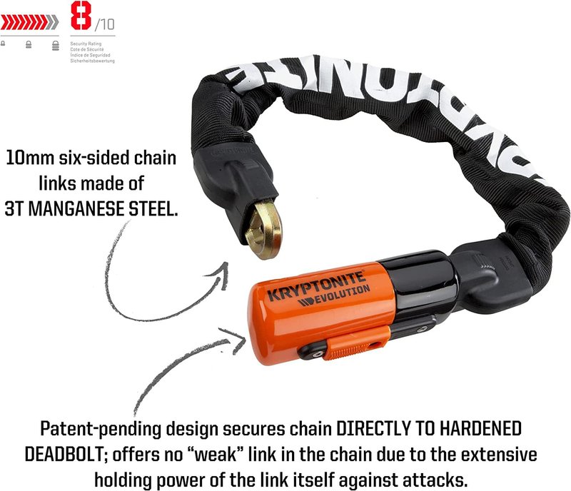 Kryptonite Evolution 1055 Mini Bike Chain Lock, 1.8 Feet Long 10mm Steel Chain Heavy Duty Anti-Theft Sold Secure Gold Bicycle Chain Lock with Keys for E-Bike, Motorcycle, Scooter, Bicycle, Fence