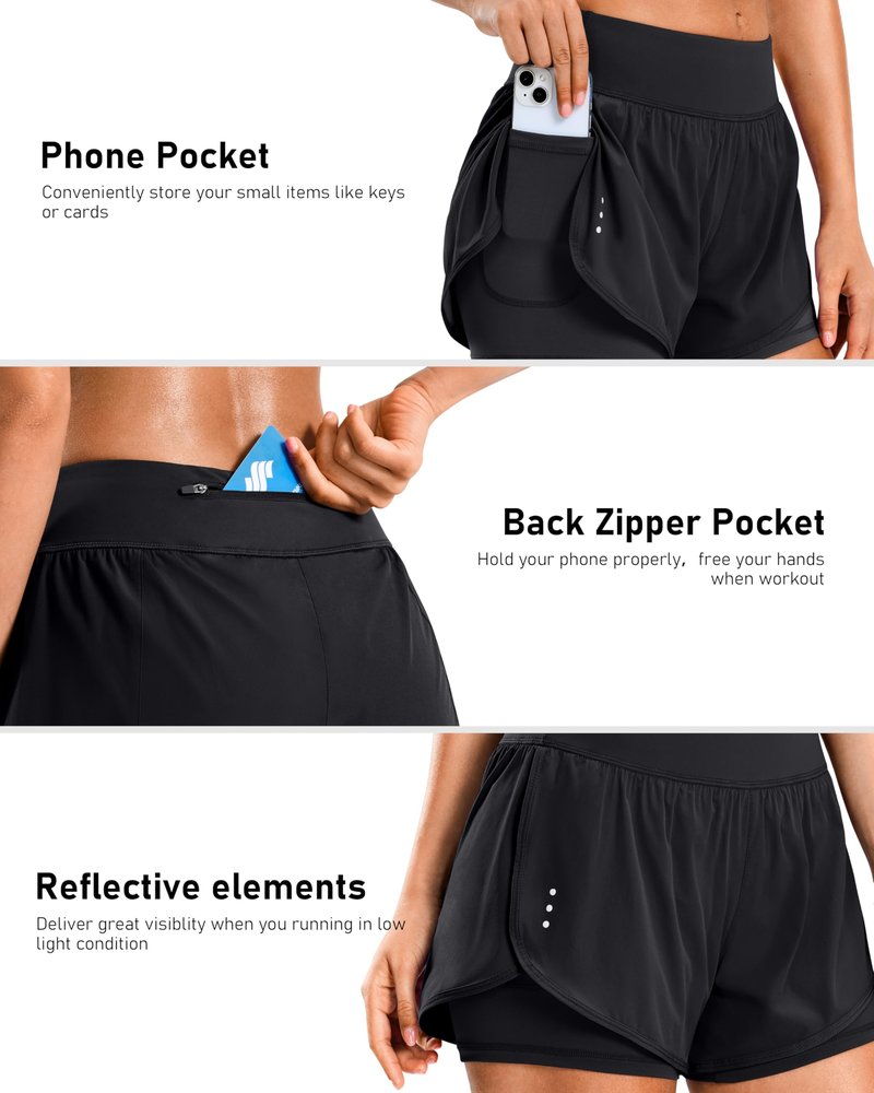 Soothfeel Women's Running Shorts with Zipper Pocket 2 in 1 High Wasited Workout Athletic Gym Yoga Spandex Shorts for Women
