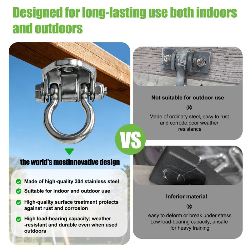 GW Gwongvvei 2 Heavy Duty Swing Hangers Stainless Steel 304 Anti-Rust, Innovative Double Security Protection, 2000 lb Capacity 180° Swing, Playground Porch Yoga Seat Trapeze Wooden Sets Indoor Outdoor