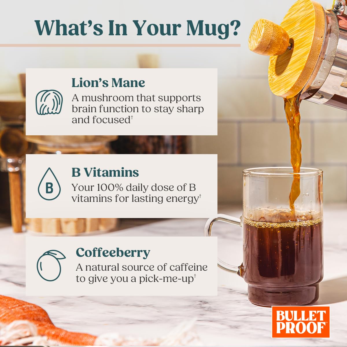 Bulletproof The High Achiever Ground Mushroom Coffee, 10oz, High Caffeine with Lion's Mane, B Vitamins and Adaptogens for Energy & Focus, Medium-Dark Roast