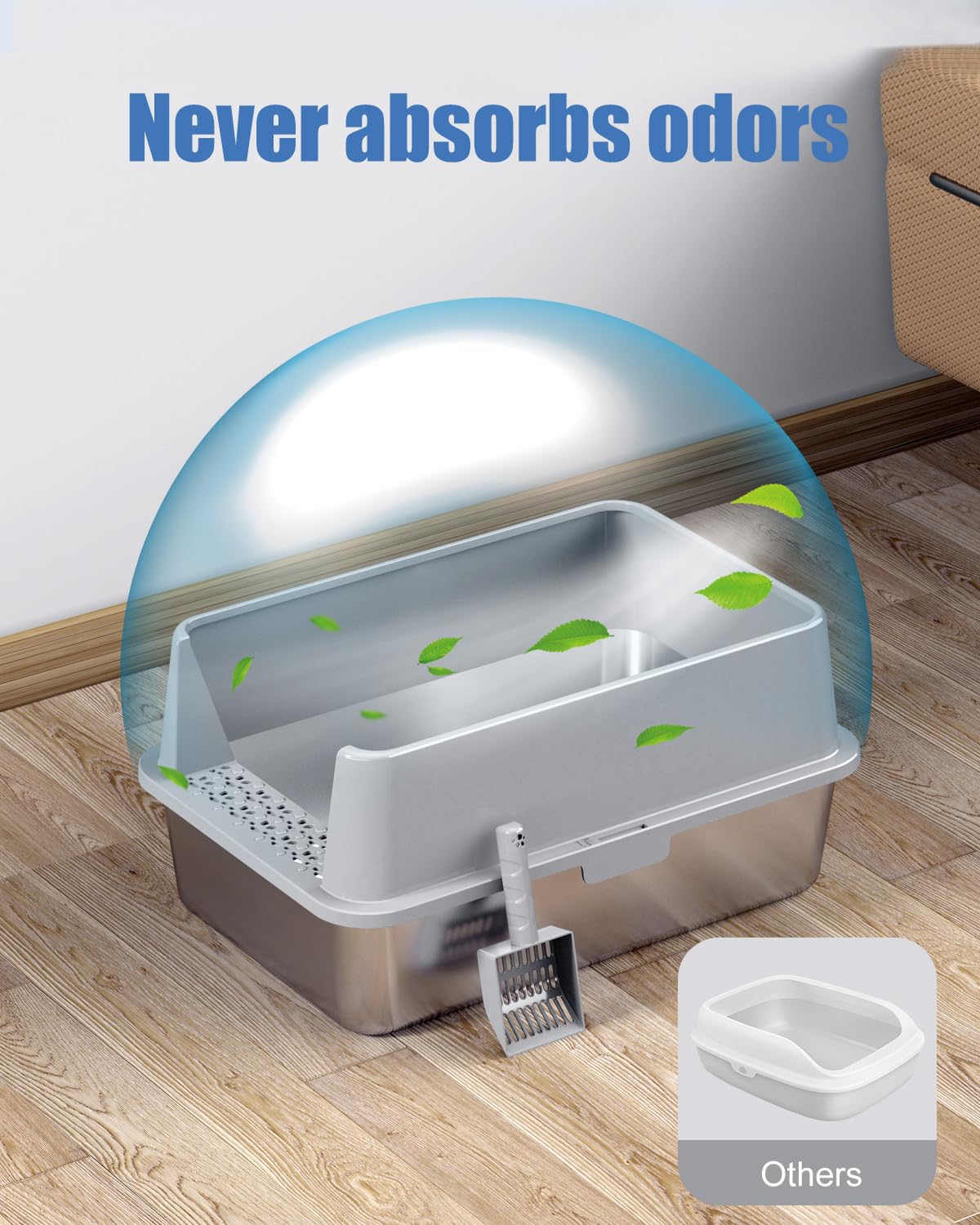 2PACK Stainless Steel Litter Box, Metal Litter Boxs with Lid High Sides, XL Extra Large Litter Box for Big Cats, Never Absorbs Odors, Leak-Proof, Stain-Free, Rust-Free, Easy to Clean, Scoop Included