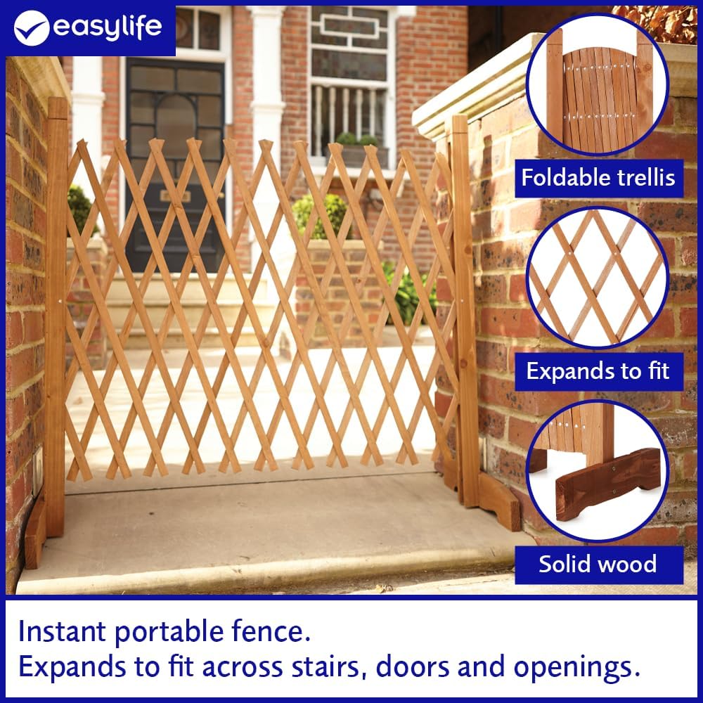 Easylife Solid Wood Expanding Fence, Mobile and Movable Fence, Gardeners & Pet Owners, Fold-able Design and Lightweight, H:90cm x W:30-190 cm from Easylife Lifestyle Solutions - Natural Wood