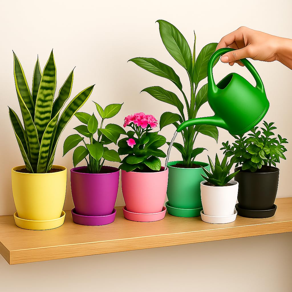 Home Garden Ornaments Plant Pots Indoor, Indoor Plant Pot - Decorative Flower Pots with Mat Surface and Plant Pot Saucer (Diameter: 16cm, Colour: Black)