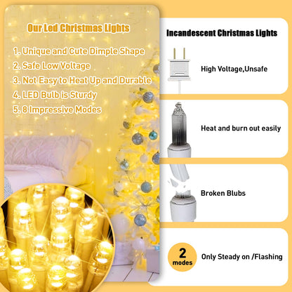 JMEXSUSS Connectable Warm White String Lights Indoor Bedroom, 8 Modes Christmas String Light Plug in Classroom Lights, 33ft 100 LED Fairy Twinkle Light Outdoor for Classroom Christmas Tree Decor