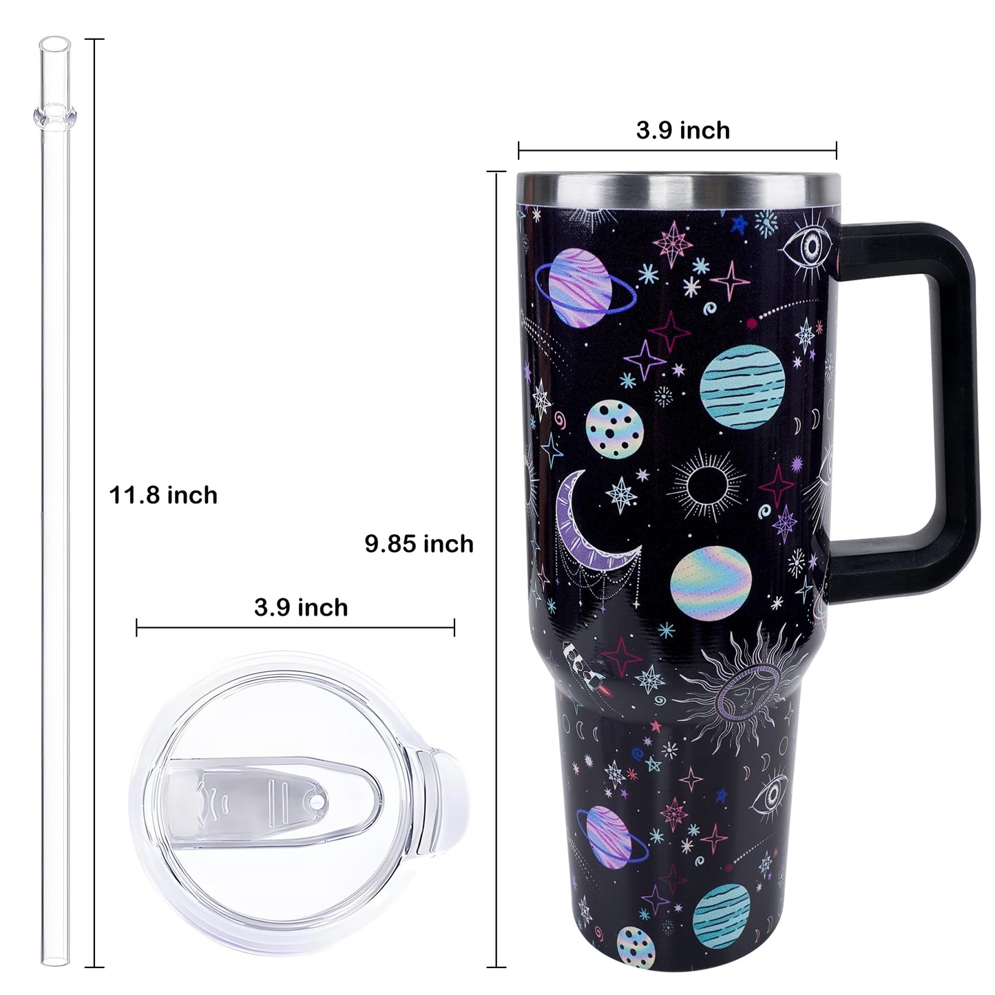Lumumanber 40 oz Goth Moon Tumbler with Handle and Straw, Black Gothic Travel Mug Water Bottle, Stainless Steel Insulated Cup with Lid and Straw, Birthday Christmas Halloween Gifts