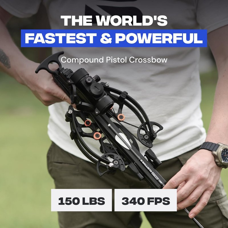 BALLISTA BAT Reverse Draw Mini Crossbow - 340 FPS, 150lbs Power | Lightweight 3lbs for Hunting & Target Shooting