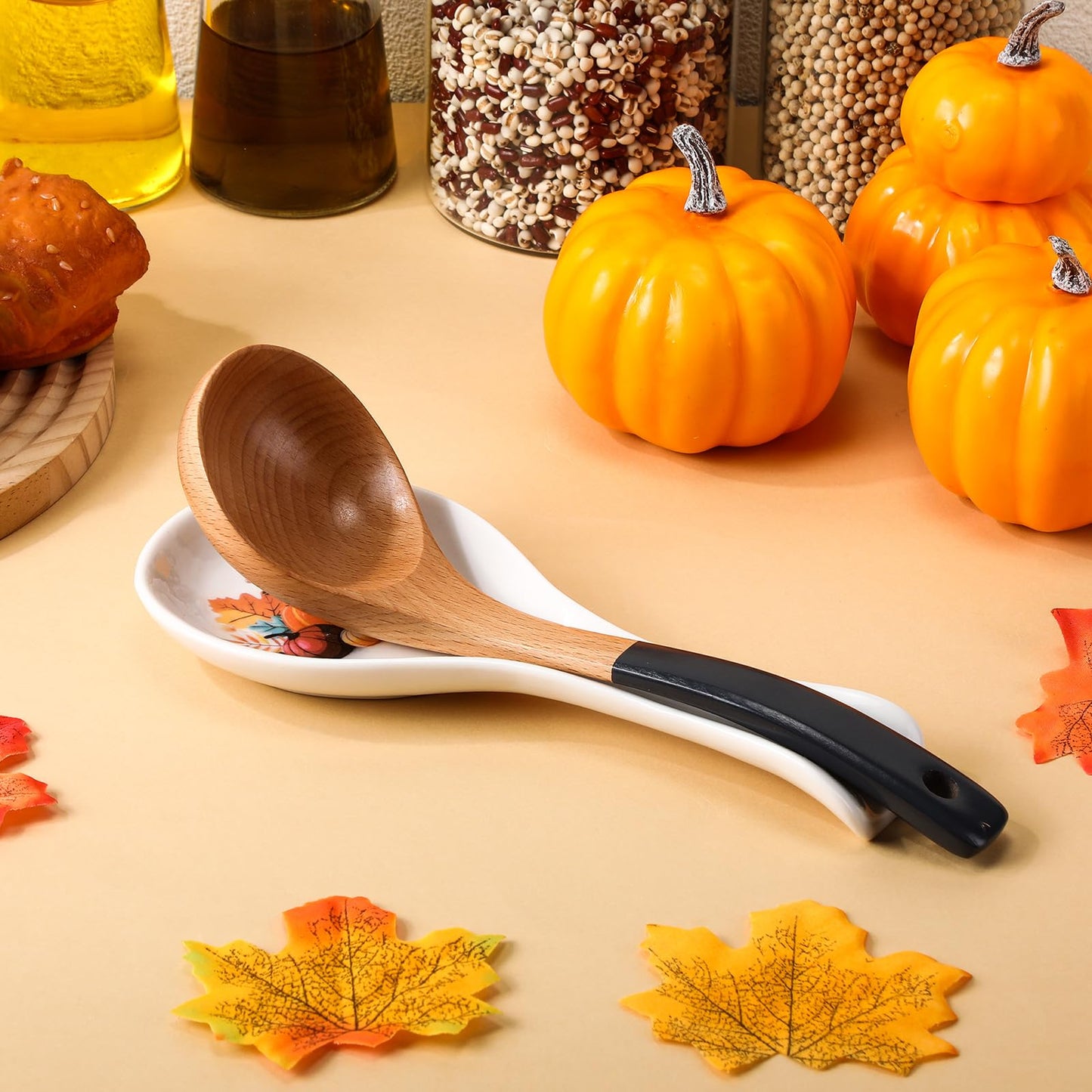 Pumpkin Spoon Rest Holder for Stove Top Fall Halloween Thanksgiving Ceramic Utensil Spoon Holder Decoration for Autumn Kitchen Accessories Christmas Housewarming Gift Funny Decoration for Coffee Bar