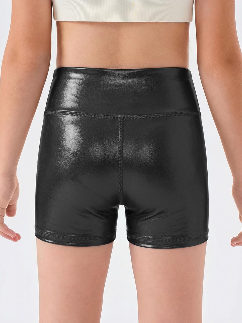 Haloumoning Girls Metallic Athletic Shorts Kids High Waisted Yoga Dance Biker Shorts Comfy Gymnastics Shorts 5-14Y