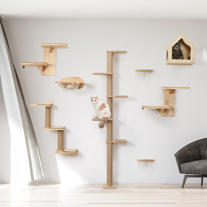 FUKUMARU Tall Cat Tree, 5 Tier Floor to Ceiling Cats Tower, Wall-Mounted Kitten Scratching Post, Wild Simulation Kittens Wall Shelves, Suitable for Climb, Scratch, Lookout and Play