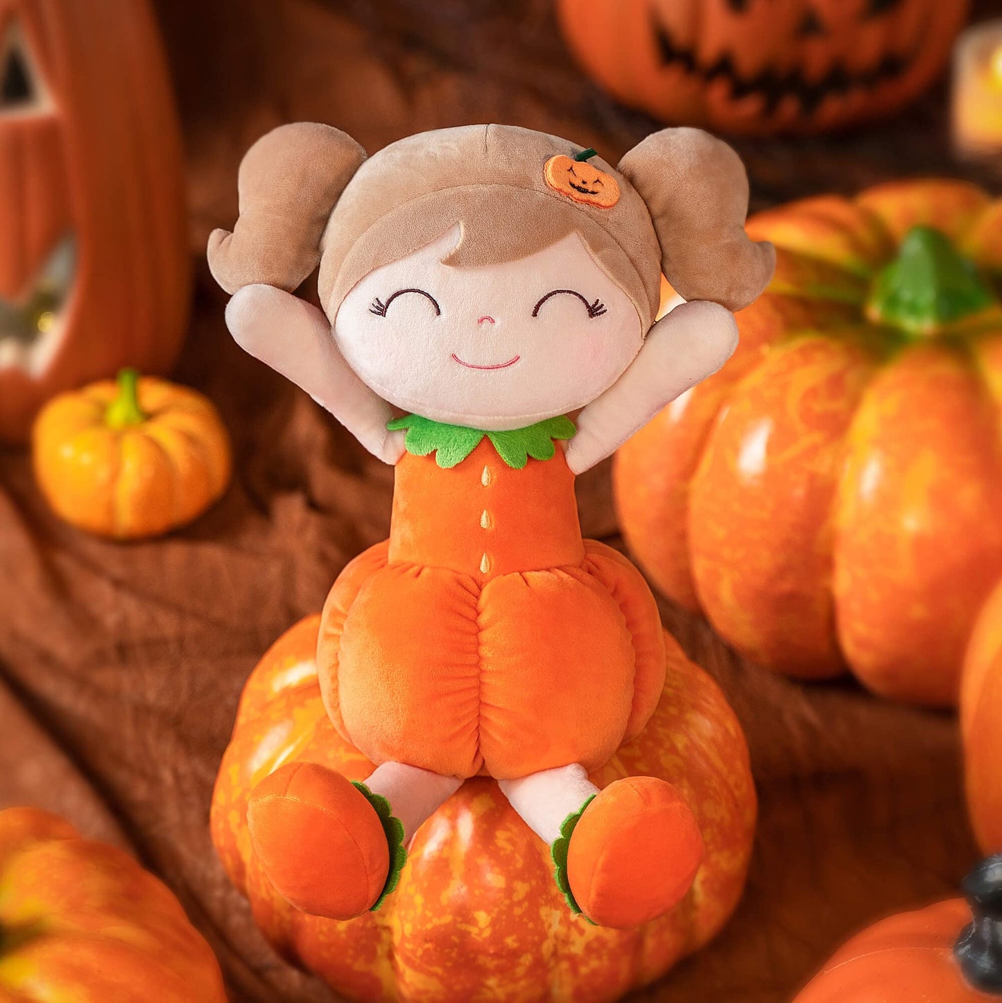 Gloveleya Dolls Halloween Pumpkin Baby Girl Gifts Plush Pumpkin Doll Soft Toys Orange 18 inches