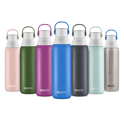 Brita Stainless Steel Premium Filtering Water Bottle, BPA-Free, Reusable, Insulated, Replaces 300 Plastic Water Bottles, Filter Lasts 2 Months or 40 Gallons, Includes 1 Filter, Carbon - 20 oz