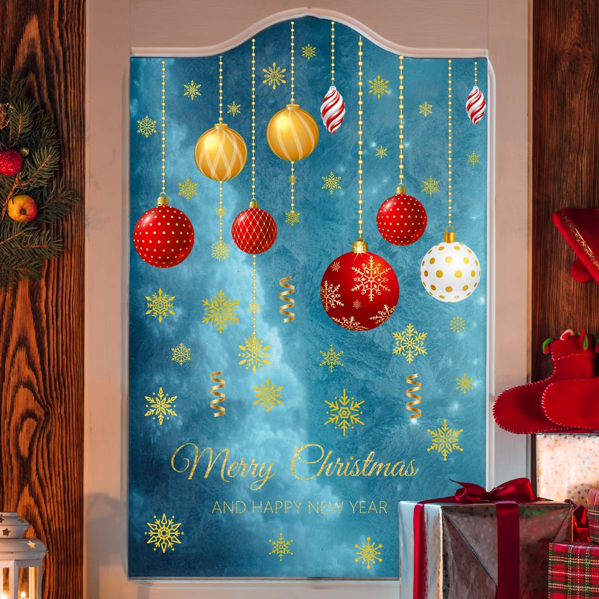2 Sheets Christmas Wall Decals Christmas Light Bulb Wall Stickers Xmas Ball Foil Swirls Hanging Ceiling Decoration for Indoor Xmas Party Decoration Accessories