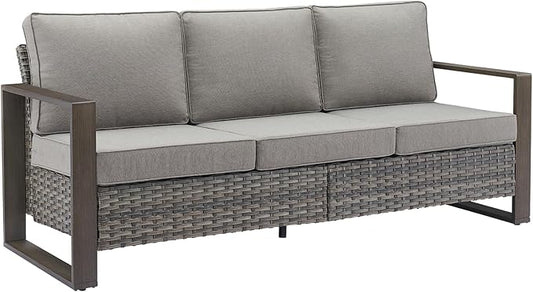 Rilyson Outdoor Couch Wicker Patio Sofa, Rattan Patio Furniture Sofa with Sturdy Frame,All-Weather PE Wicker,Wide Armrest,Deep Seating and Thick Cushions for Deck Porch Garden(Mixed Grey/Grey)