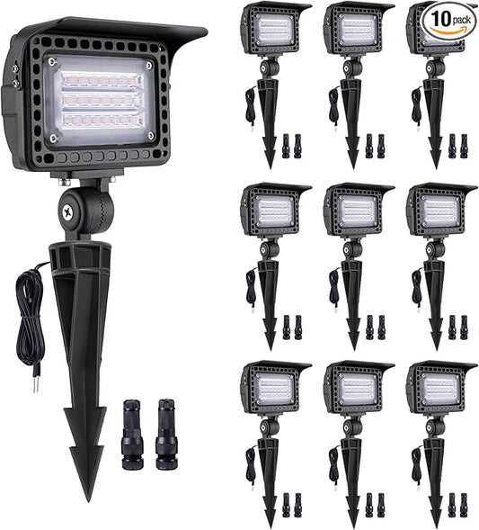Gardenreet Outdoor LED Wall Wash Lights - Landscape Flood Light Low Voltage, Brightness & 3 Color Temperature Adjustable, Hardwired Waterproof Black Aluminum Lighting for Yard Tree Wall 10 Pack