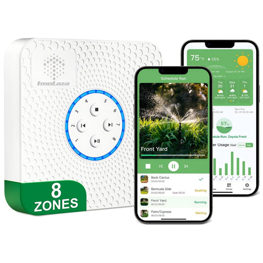 ImoLaza Indoor Smart Sprinkler Controller, ET Automatic Watering Irrigation Controller,2.4GHz WiFi, Ultra Water Saving via Rain/Wind/Freeze/Saturation Skip, App Remote Control & Fault Alerts (8-Zone)